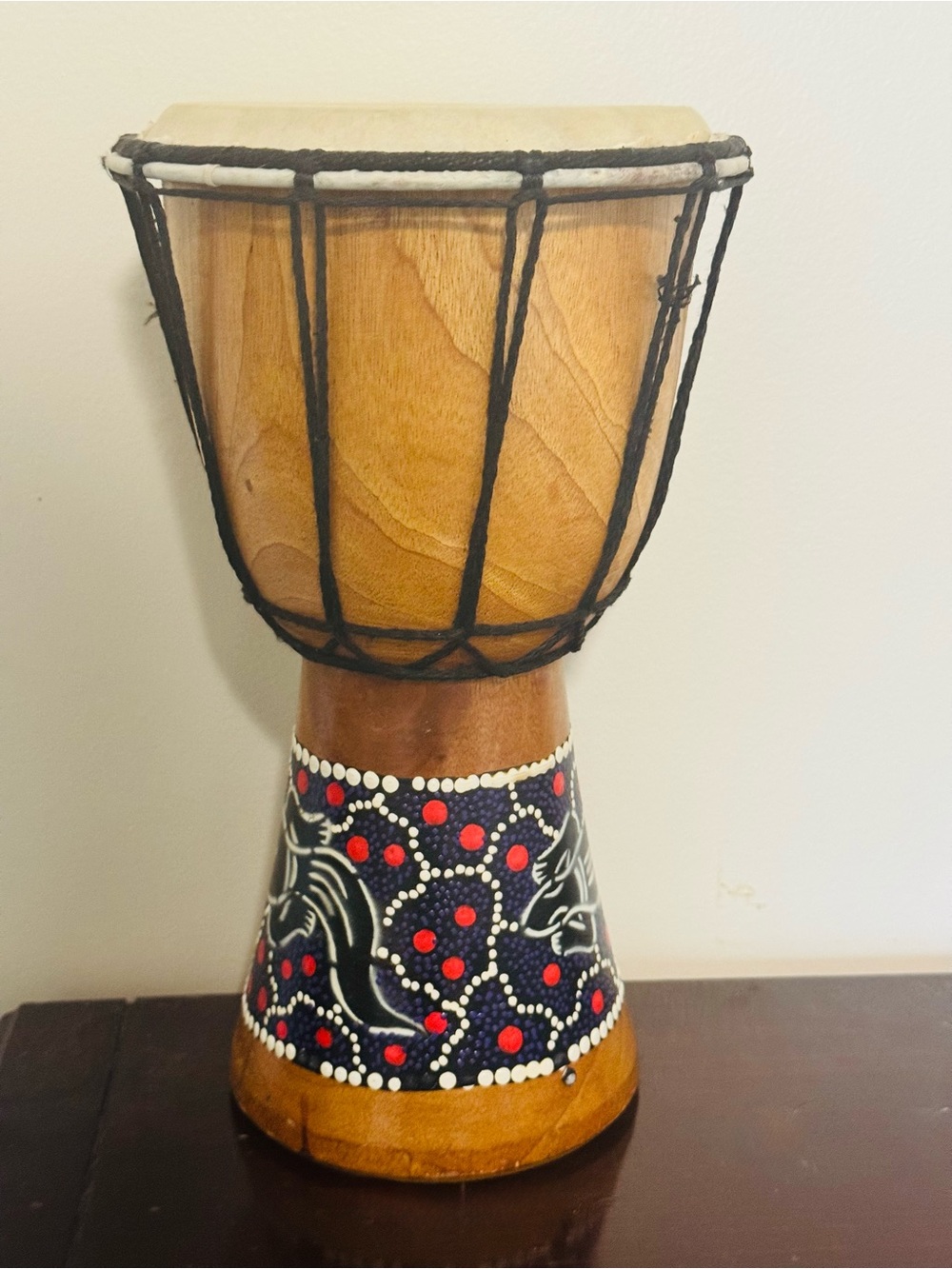 Handcrafted Wooden Djembe Drum - Red, Black & White